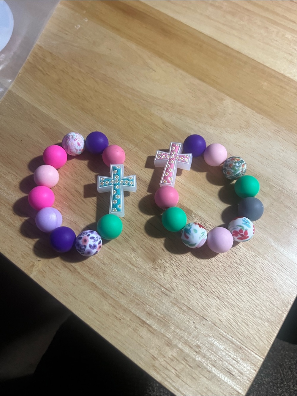 Kids Colorful Beaded Cross Bracelet - Pink, Purple, Green B250